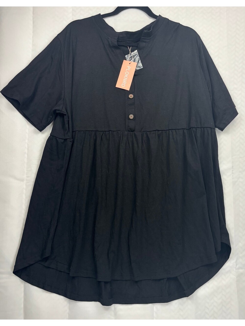 PLOKNRD Black Short Sleeve Button Front Peplum Top 22W
